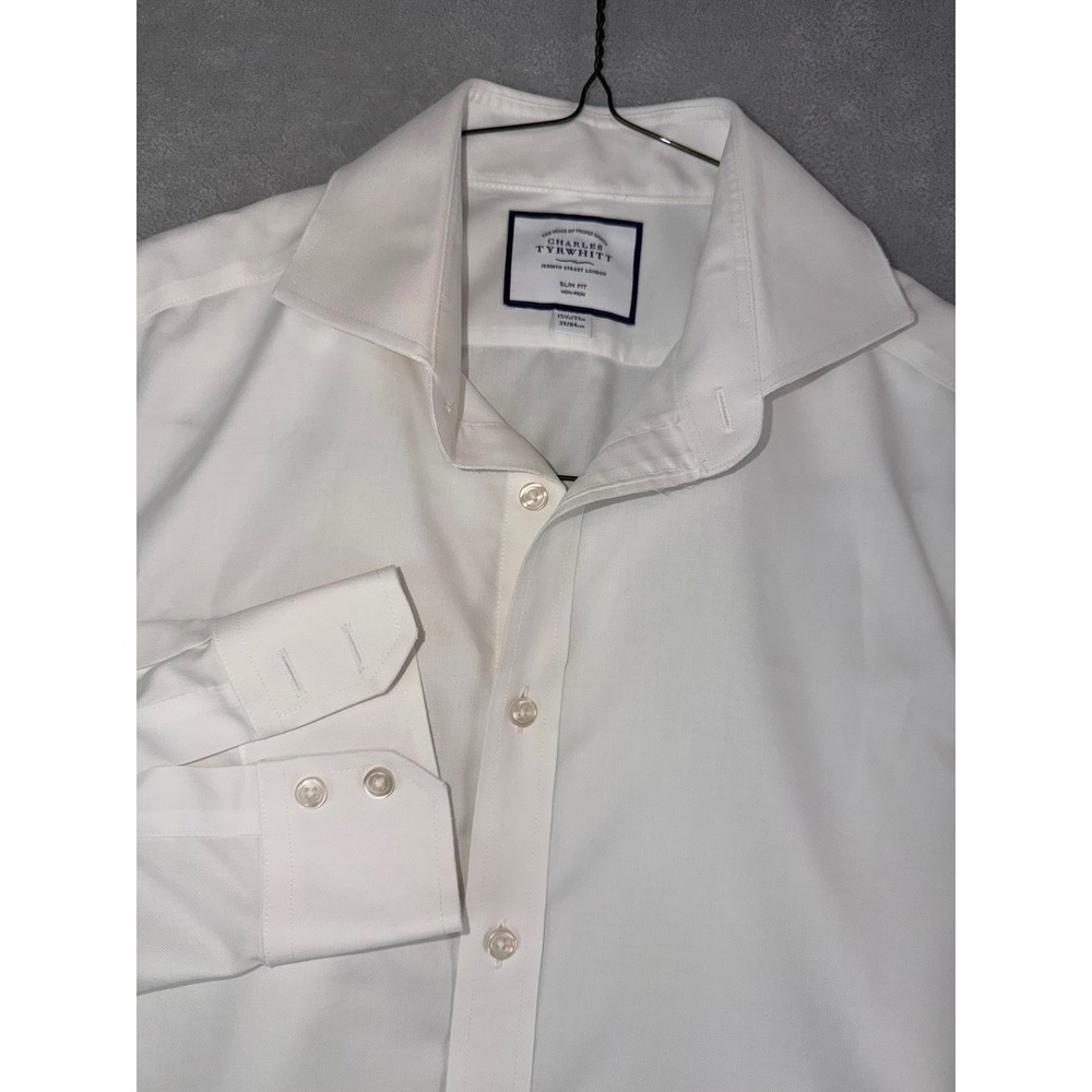 Charles Tyrwhitt Mens 15.5X33 White Slim Fit Non-Iron Cotton Dress Shirt